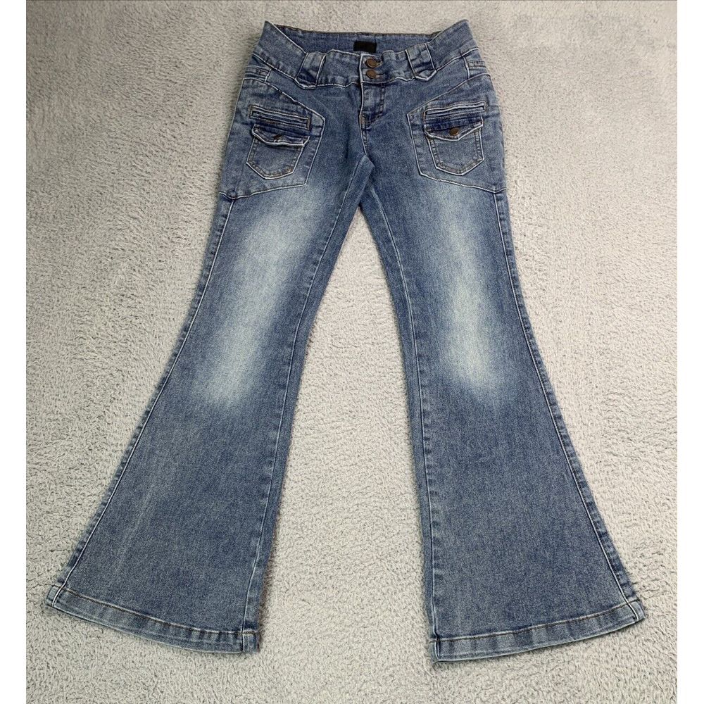 Simple Society Jeans Womens Size  7  Low Rise Flare Leg Cotton Blend  Retro Boho